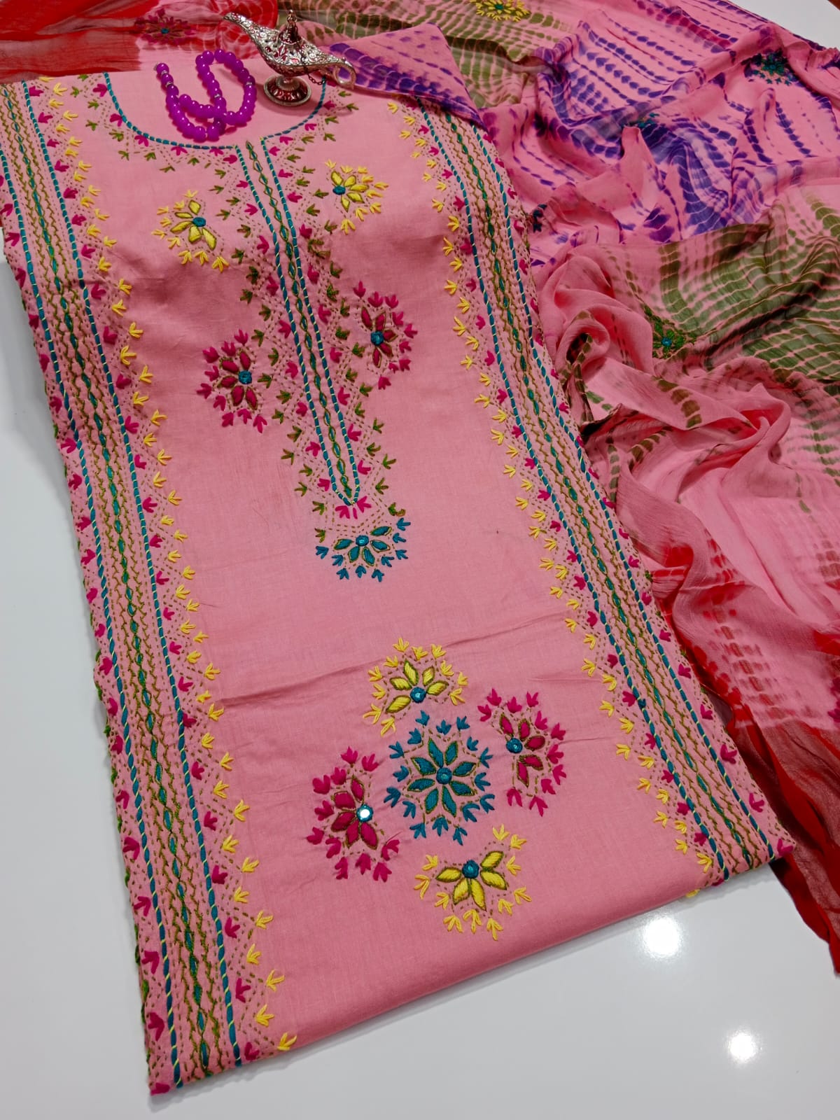 Afghani Mirror Shisha 3PC Suit – Lawn with Chiffon Dupatta | Hand Work (32 colour)