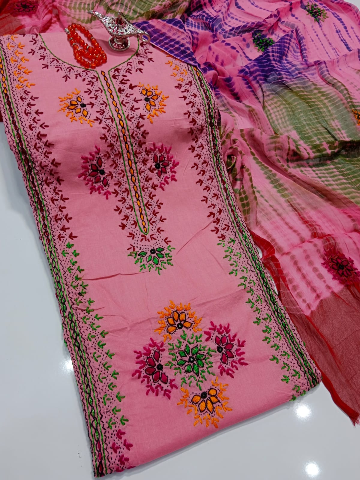 Afghani Mirror Shisha 3PC Suit – Lawn with Chiffon Dupatta | Hand Work (32 colour)