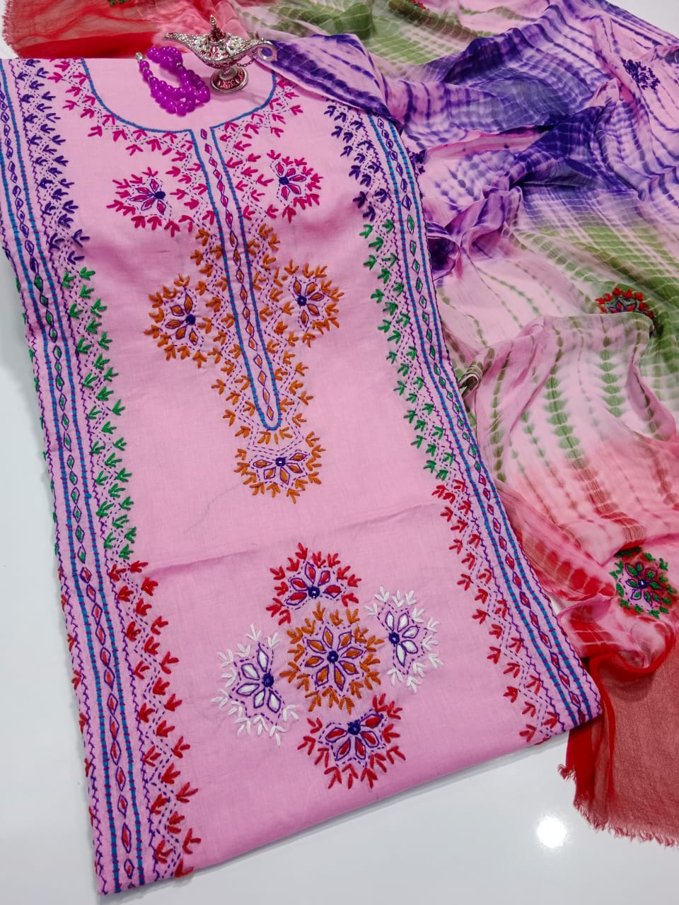 Afghani Mirror Shisha 3PC Suit – Lawn with Chiffon Dupatta | Hand Work (32 colour)