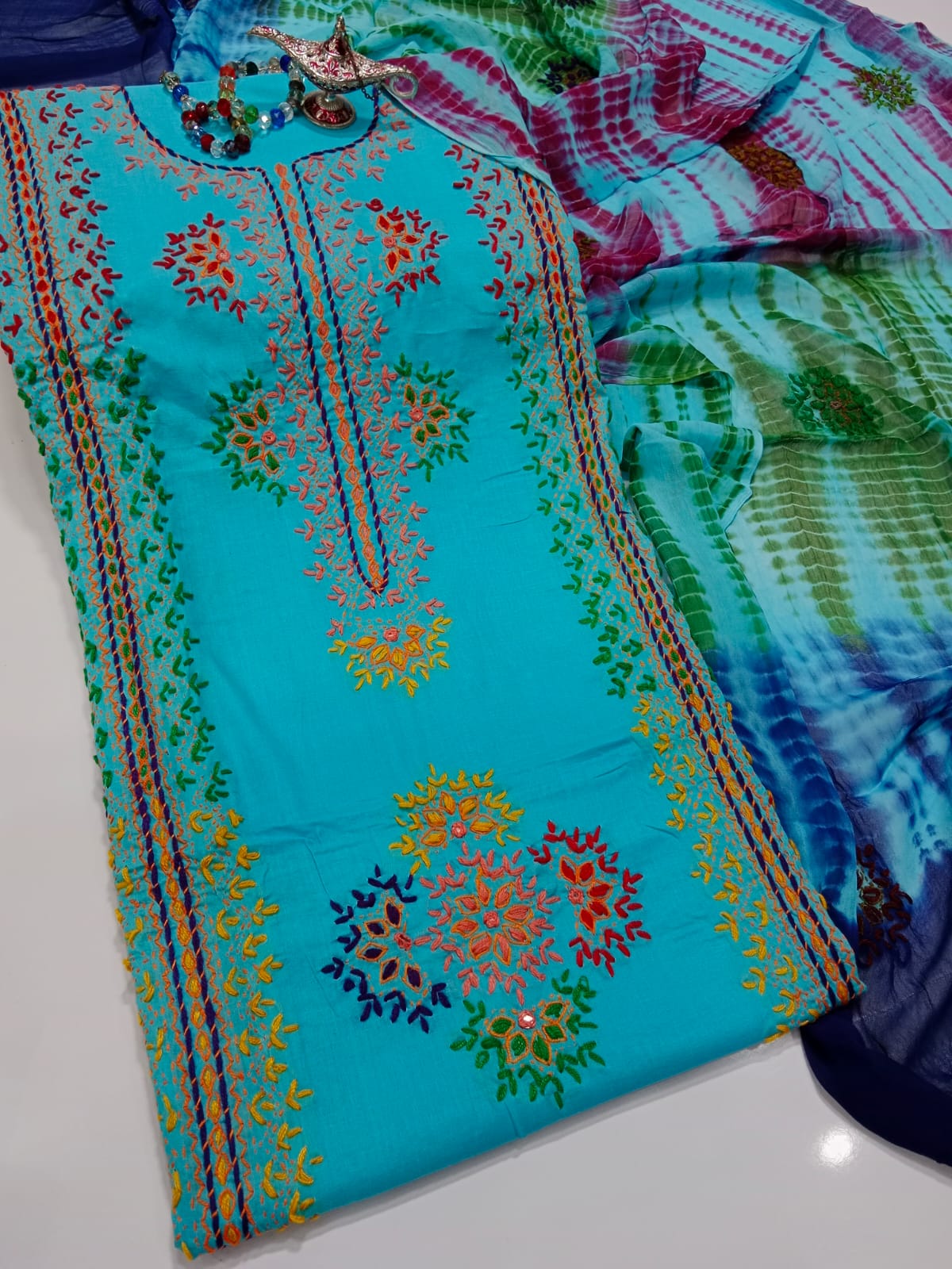 Afghani Mirror Shisha 3PC Suit – Lawn with Chiffon Dupatta | Hand Work (32 colour)