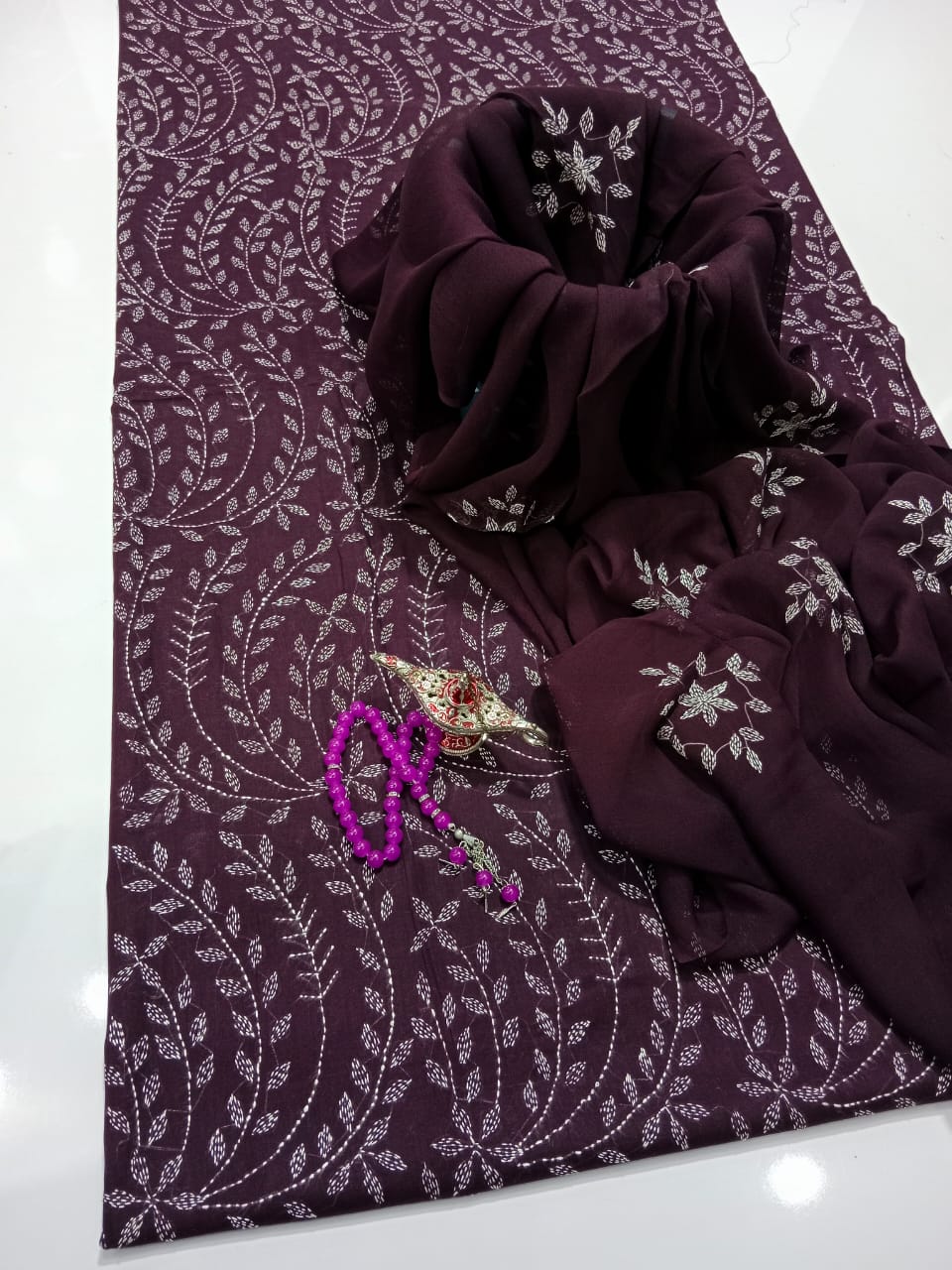 Summer Collection – Lawn 3Pc Suit with Kacha Work & Chiffon Dupatta
