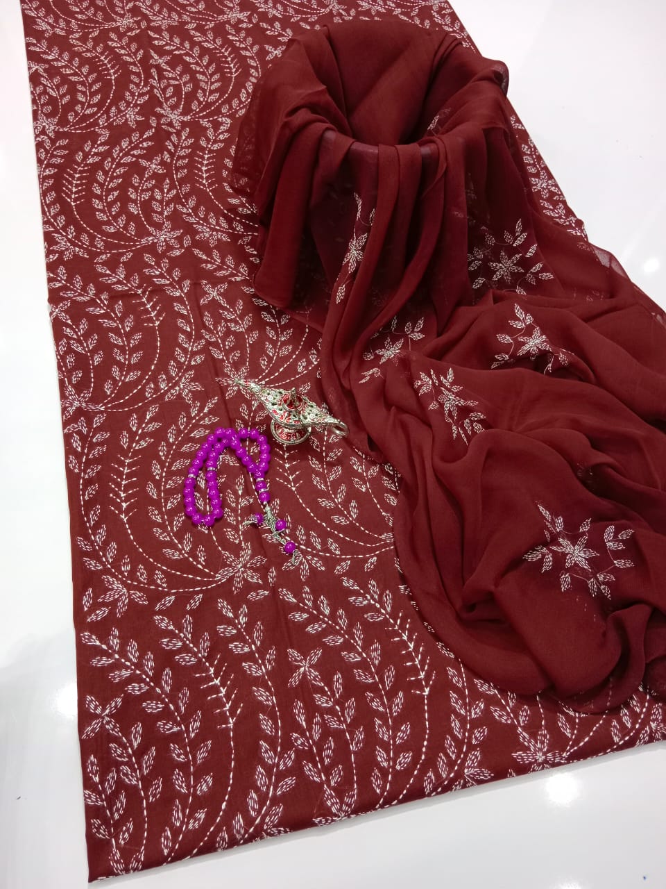Summer Collection – Lawn 3Pc Suit with Kacha Work & Chiffon Dupatta
