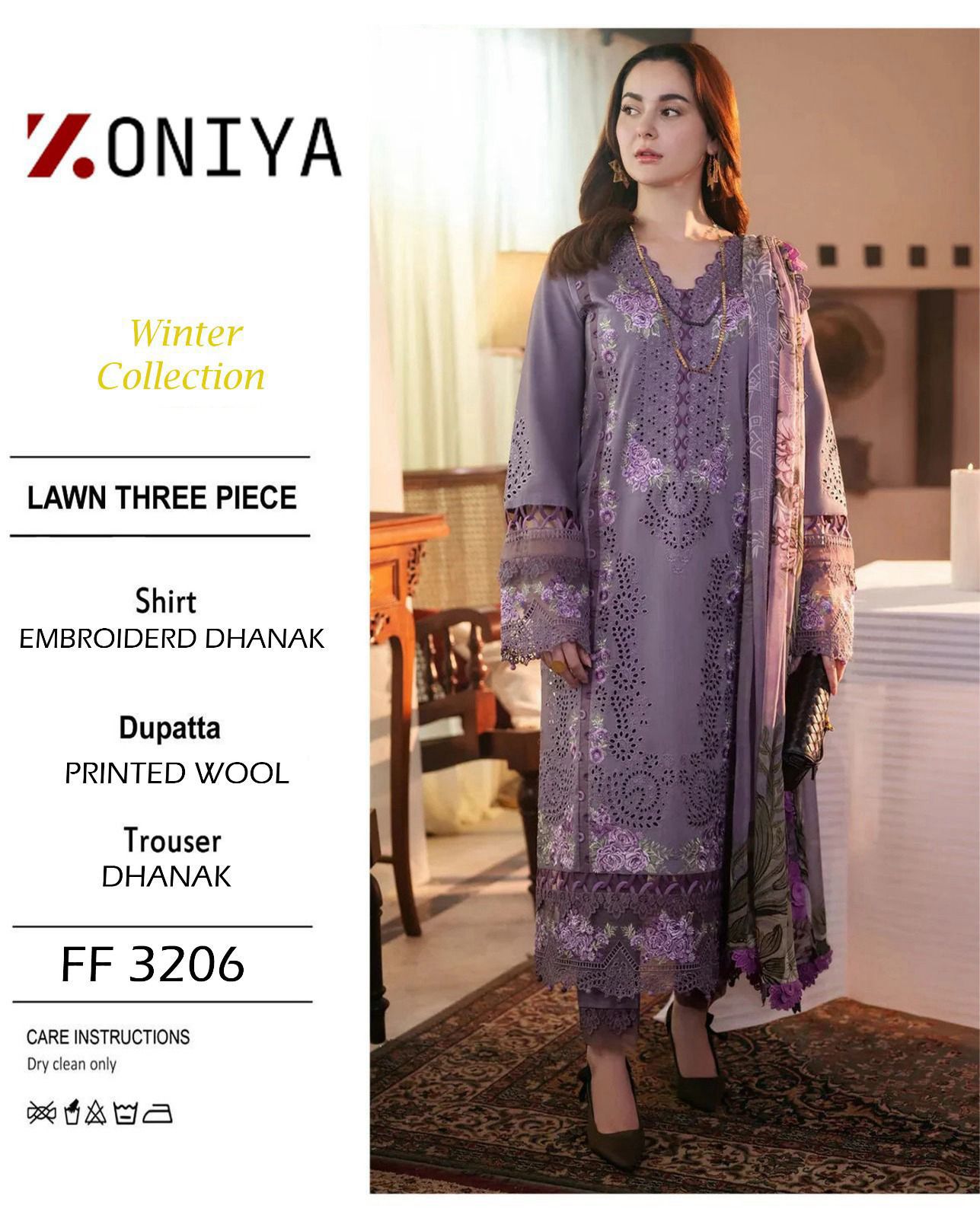 ✨ Labasée Haya – ZONIYA Premium Dhanak 3PC | Heavy Embroidery with Digital Wool Shawl ✨