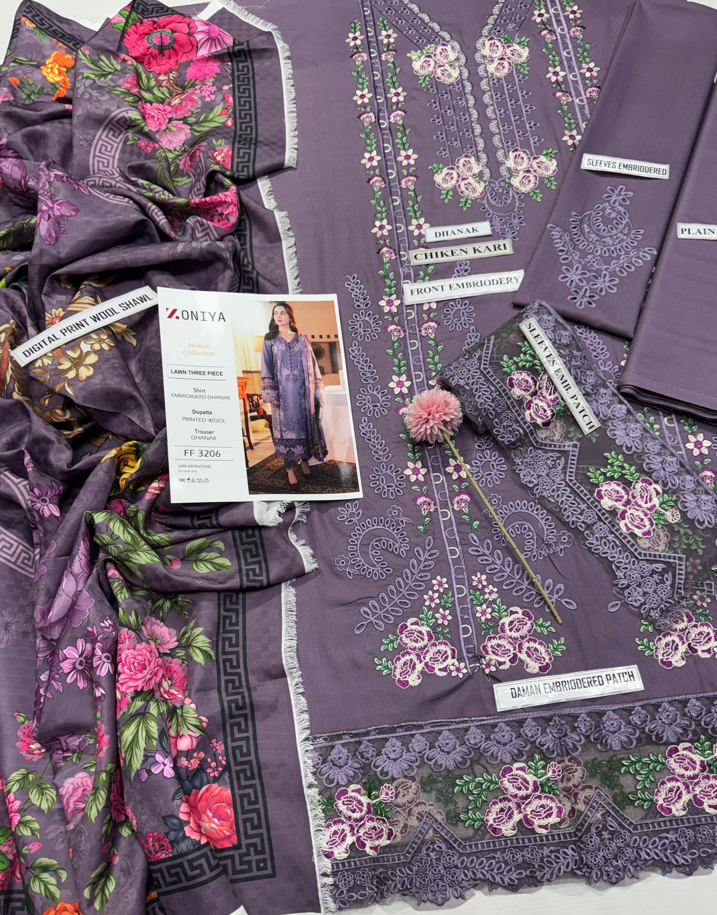 ✨ Labasée Haya – ZONIYA Premium Dhanak 3PC | Heavy Embroidery with Digital Wool Shawl ✨