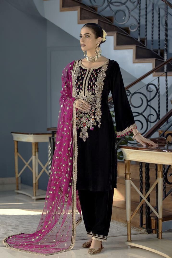 ✨ Velvet Hand Embellished Luxury Unstitched 3PC – Masoori Dupatta | Premium Collection