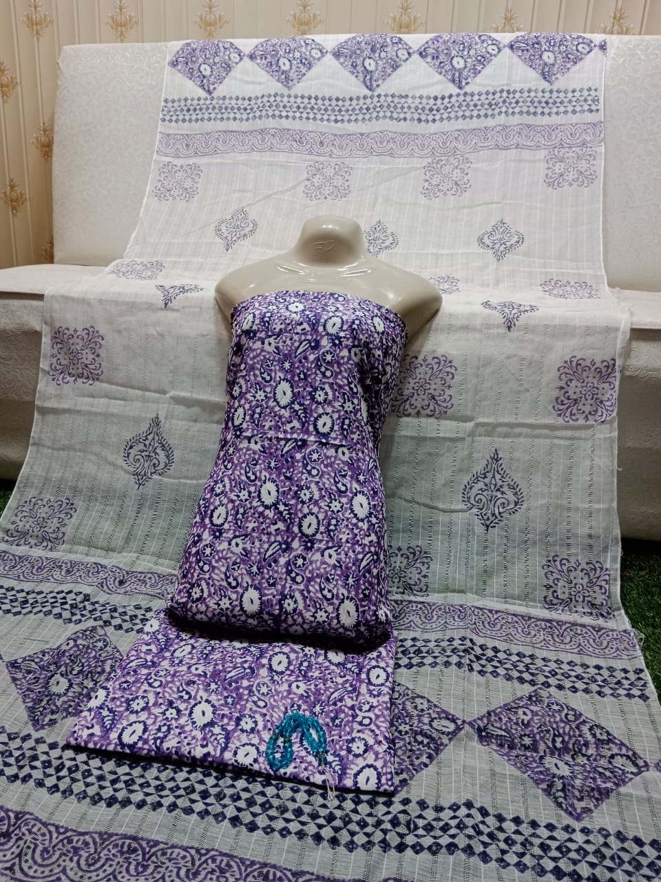 Summer Lawn Block Print 2PC Suit with Tarkashi Dupatta – Handmade Design(6 color)