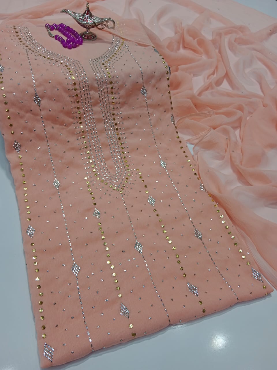 "Summer Lawn 3 Piece Suit – Embroidered with Chiffon Dupatta"(18 color)