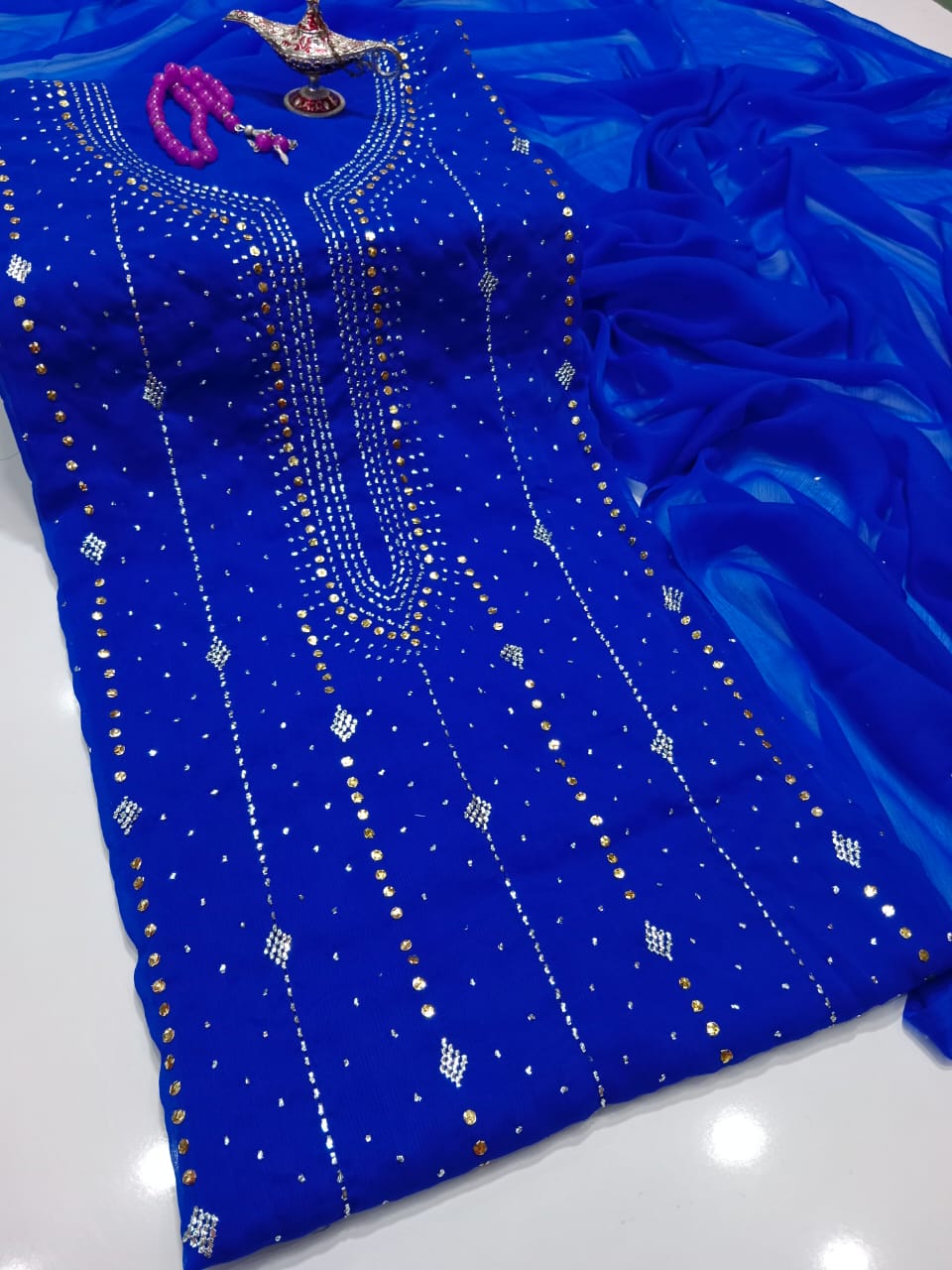 "Summer Lawn 3 Piece Suit – Embroidered with Chiffon Dupatta"(18 color)