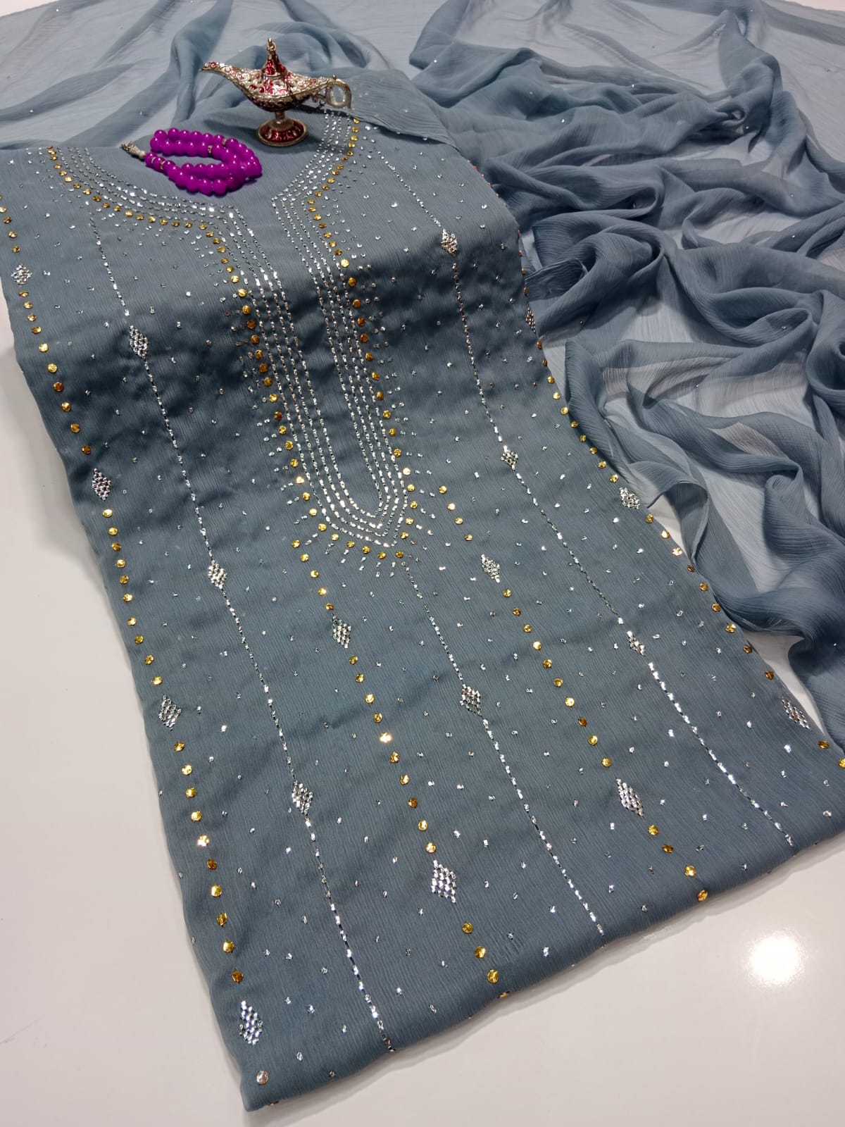 "Summer Lawn 3 Piece Suit – Embroidered with Chiffon Dupatta"(18 color)