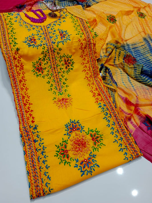 Afghani Mirror Shisha 3PC Suit – Lawn with Chiffon Dupatta | Hand Work (32 colour)