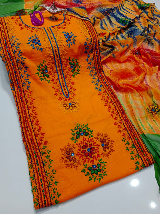 Afghani Mirror Shisha 3PC Suit – Lawn with Chiffon Dupatta | Hand Work (32 colour)