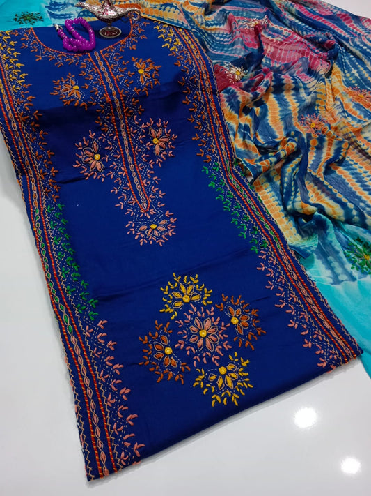 Afghani Mirror Shisha 3PC unstitch Suit – Lawn with Chiffon Dupatta | Hand Work
