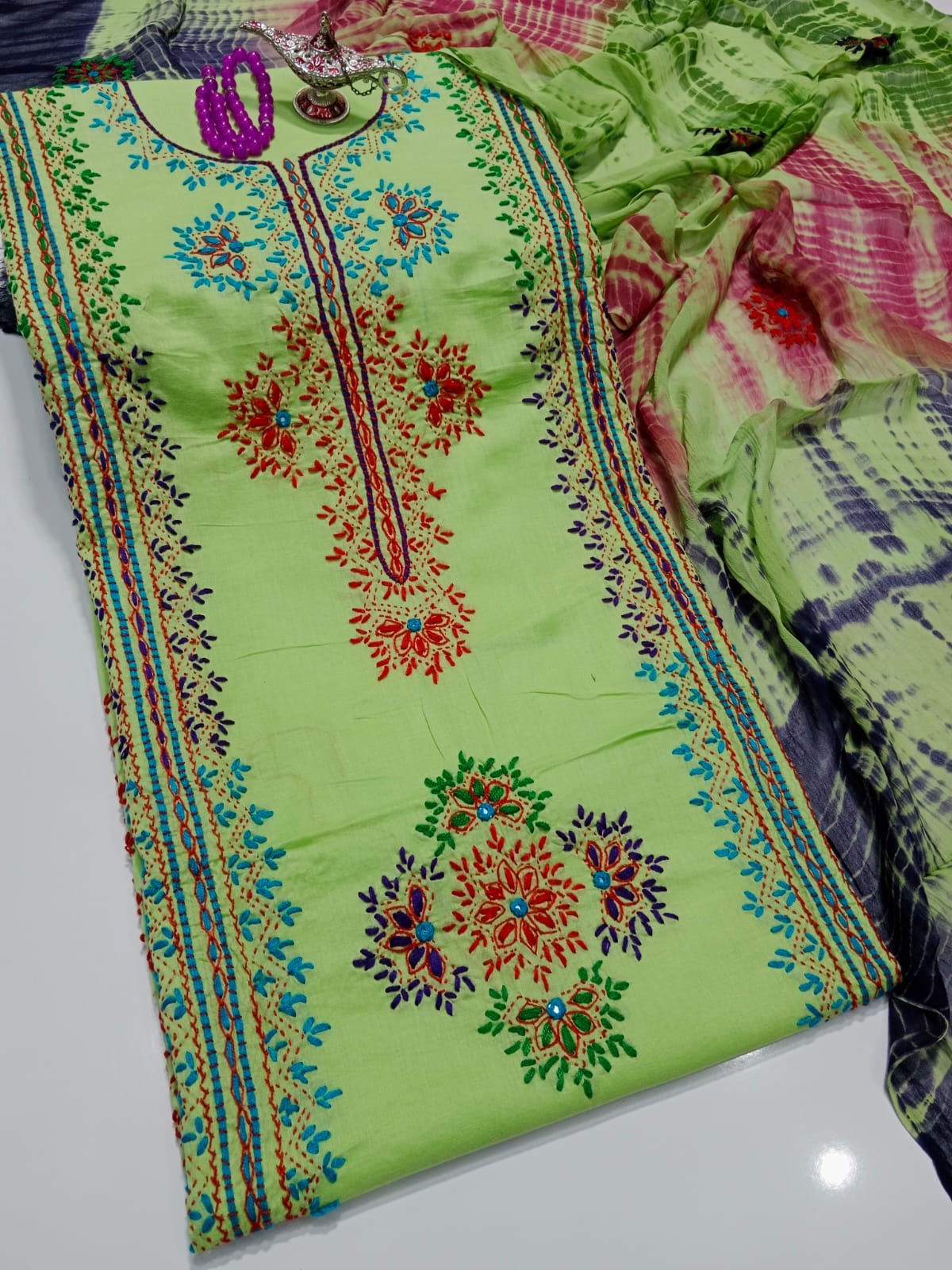 Afghani Mirror Shisha 3PC Suit – Lawn with Chiffon Dupatta | Hand Work (32 colour)