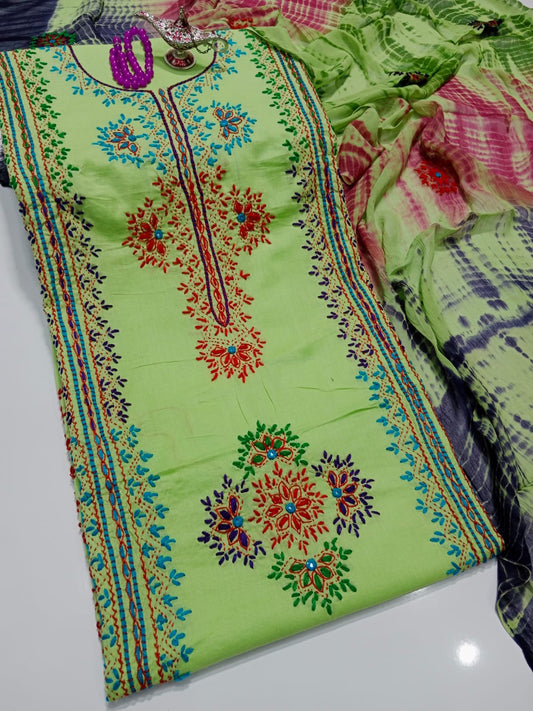 Afghani Mirror Shisha 3PC unstitch Suit – Lawn with Chiffon Dupatta | Hand Work