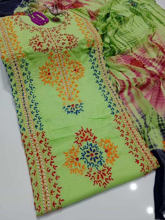 Afghani Mirror Shisha 3PC unstitch Suit – Lawn with Chiffon Dupatta | Hand Work