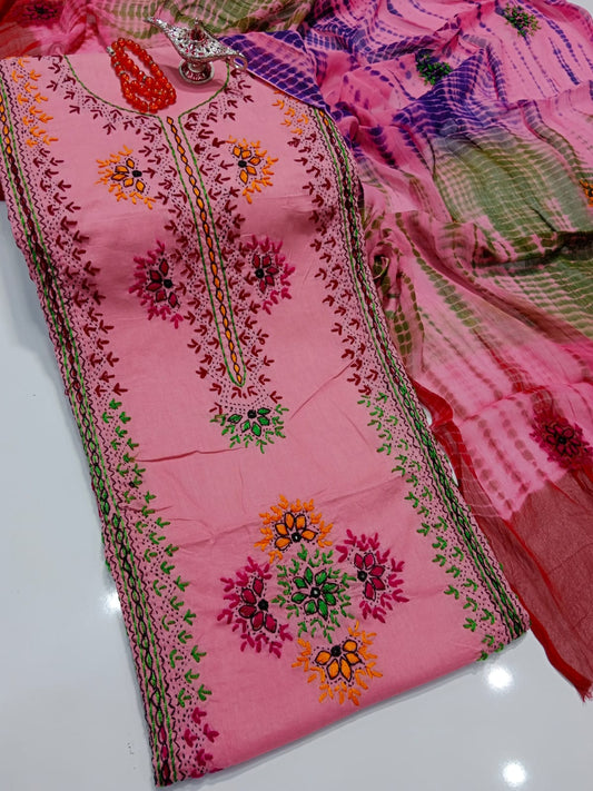 Afghani Mirror Shisha 3PC unstitch Suit – Lawn with Chiffon Dupatta | Hand Work