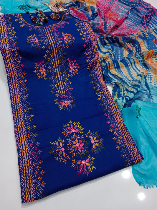 Afghani Mirror Shisha 3PC unstitch Suit – Lawn with Chiffon Dupatta | Hand Work