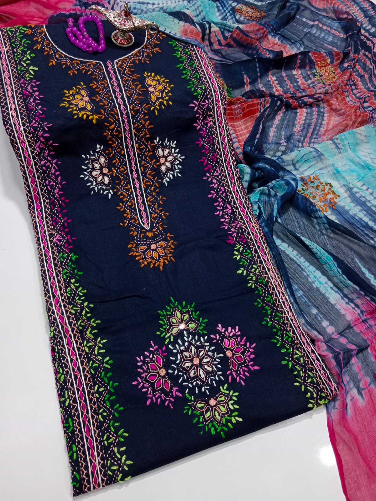 Afghani Mirror Shisha 3PC Suit – Lawn with Chiffon Dupatta | Hand Work (32 colour)