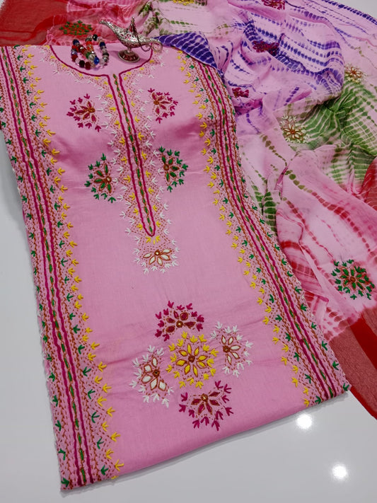 Afghani Mirror Shisha 3PC unstitch Suit – Lawn with Chiffon Dupatta | Hand Work