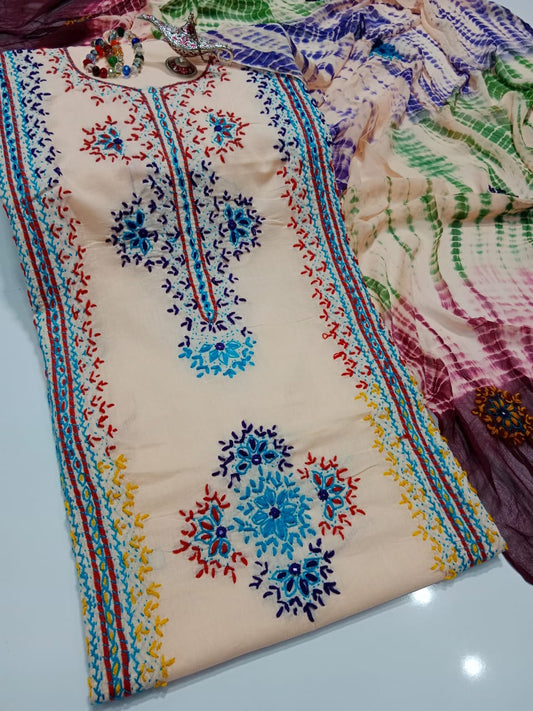 Afghani Mirror Shisha 3PC unstitch Suit – Lawn with Chiffon Dupatta | Hand Work