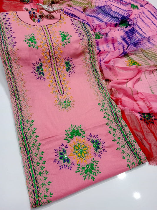 Afghani Mirror Shisha 3PC unstitch Suit – Lawn with Chiffon Dupatta | Hand Work