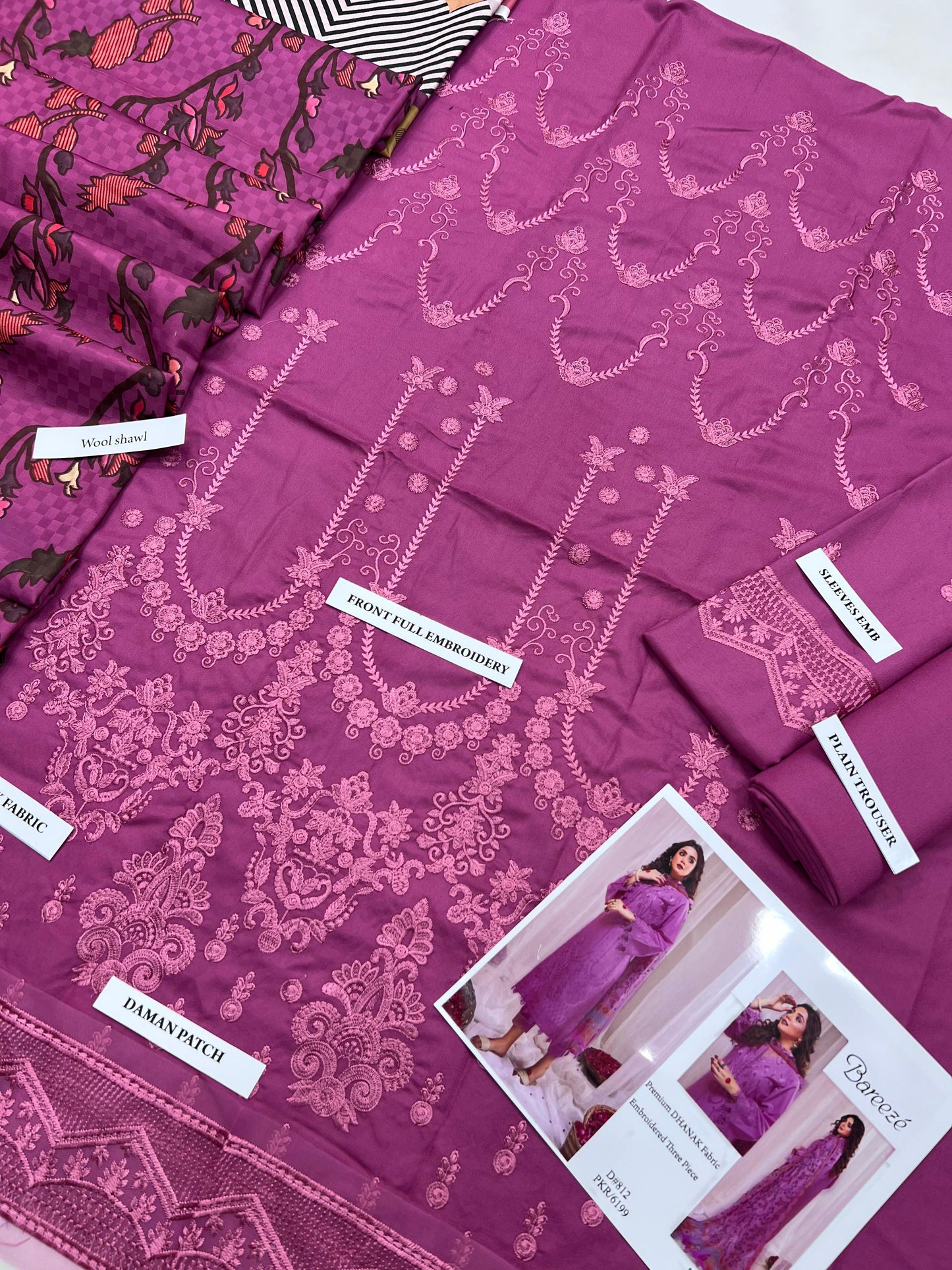 ❄️ Labasée Haya – Bareeze Premium Dhanak 3PC | Heavy Embroidered Shirt with Digital Wool Shawl ❄️