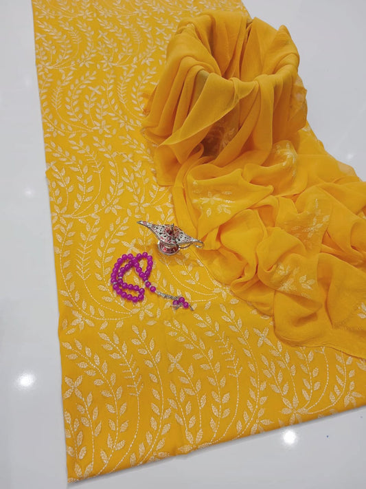 Summer Collection – Lawn 3Pc Suit with Kacha Work & Chiffon Dupatta