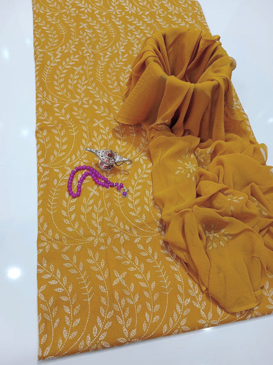 Summer Collection – Lawn 3Pc Suit with Kacha Work & Chiffon Dupatta