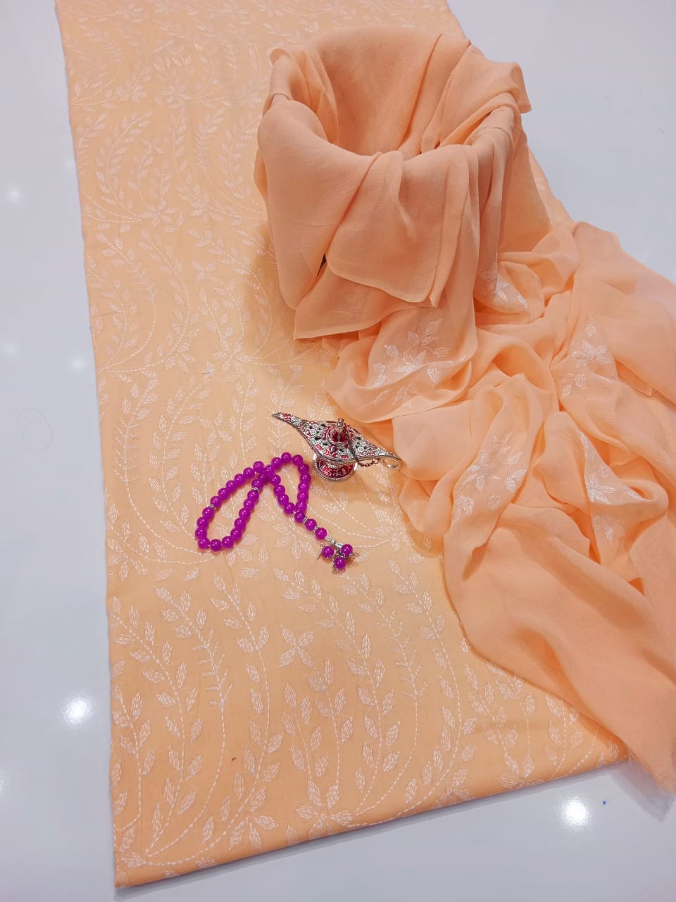 Summer Collection – Lawn 3Pc Suit with Kacha Work & Chiffon Dupatta