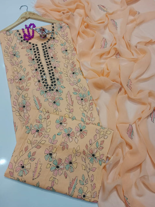 ✨ Labasé Haya – Summer Collection | 3PC Lawn Suit with Kacha Mirror Hand Work & Chiffon Dupatta ✨