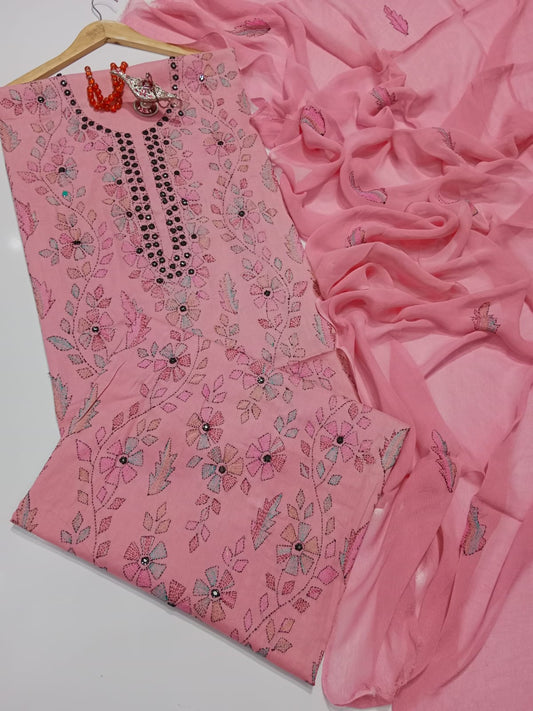✨ Labasé Haya – Summer Collection | 3PC Lawn Suit with Kacha Mirror Hand Work & Chiffon Dupatta ✨