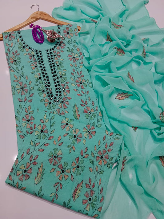 ✨ Labasé Haya – Summer Collection | 3PC Lawn Suit with Kacha Mirror Hand Work & Chiffon Dupatta ✨