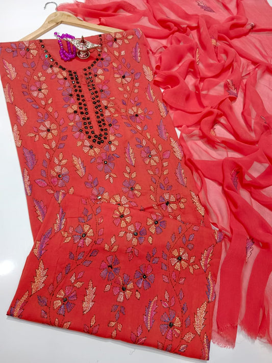 ✨ Labasé Haya – Summer Collection | 3PC Lawn Suit with Kacha Mirror Hand Work & Chiffon Dupatta ✨