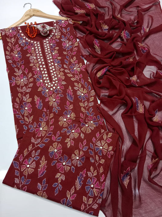 ✨ Labasé Haya – Summer Collection | 3PC Lawn Suit with Kacha Mirror Hand Work & Chiffon Dupatta ✨