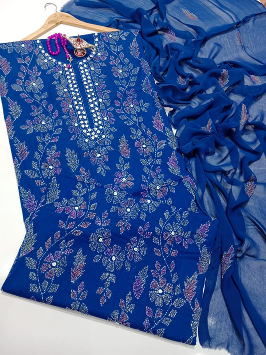 ✨ Labasé Haya – Summer Collection | 3PC Lawn Suit with Kacha Mirror Hand Work & Chiffon Dupatta ✨