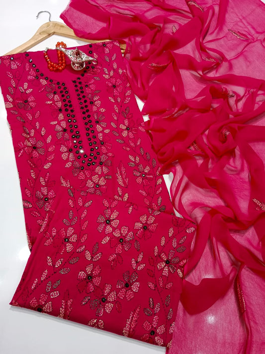 ✨ Labasé Haya – Summer Collection | 3PC Lawn Suit with Kacha Mirror Hand Work & Chiffon Dupatta ✨