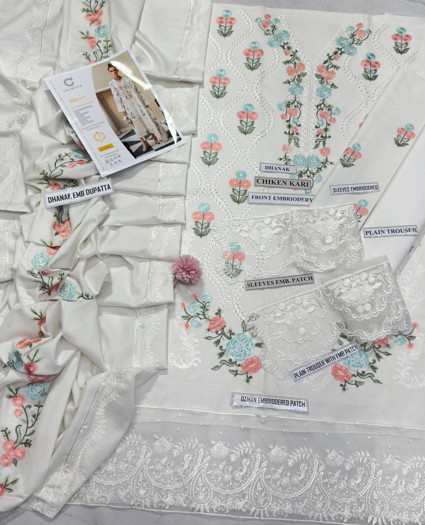 ❄️ Labasée Haya – Winter Collection 2025 | Crimson 801 Dhanak 3PC with Full Embroidery & ChikanKari Work ❄️