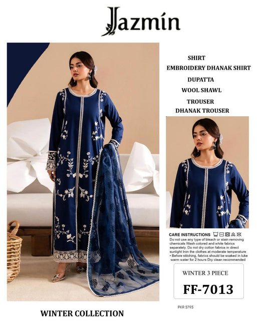 ❄️ Labasée Haya – Winter Collection 2025 | Jazmin 7013 Dhanak 3PC with Digital Wool Shawl & Heavy Embroidery ❄️