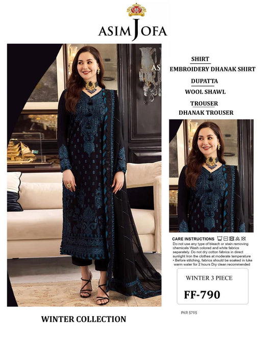 ✨ Labasée Haya – Asim jofa Premium Dhanak 3PC | Heavy Embroidery with Digital Wool Shawl ✨