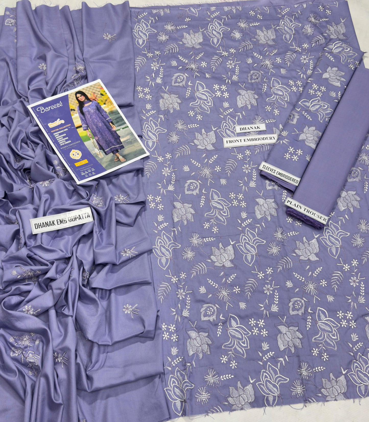 ✨ Labasée Haya – Qalamkar Premium Dhanak 3PC | Heavy Embroidery with Digital Wool Shawl ✨