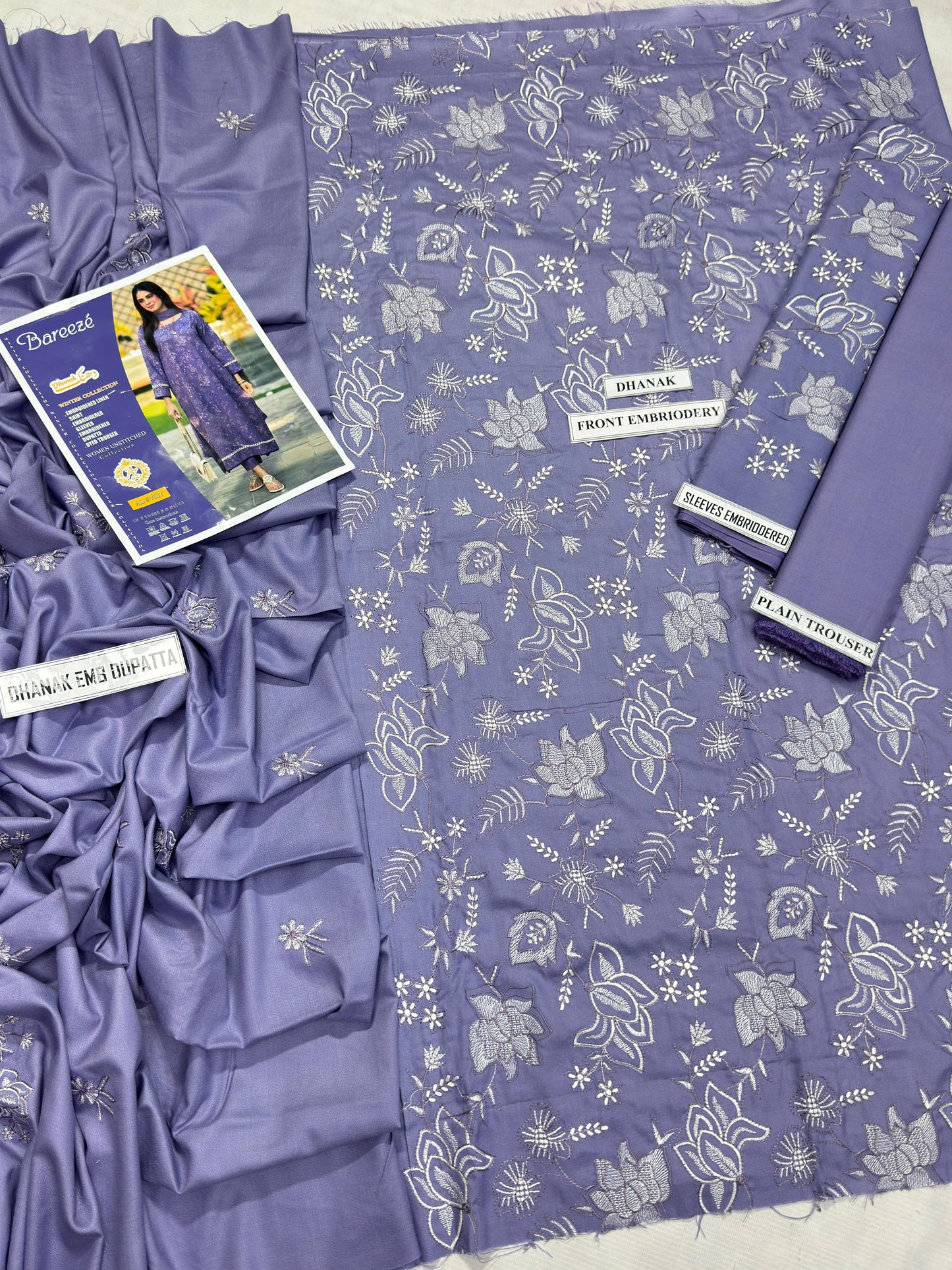 ✨ Labasée Haya – Qalamkar Premium Dhanak 3PC | Heavy Embroidery with Digital Wool Shawl ✨