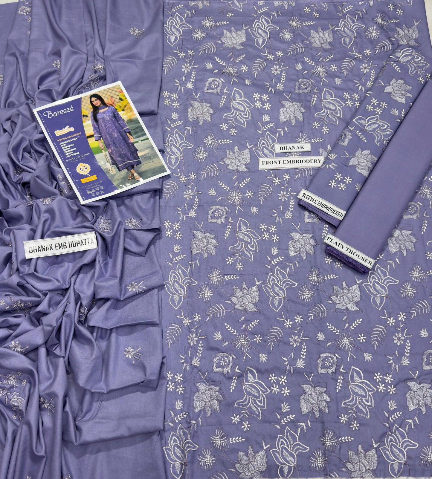 ✨ Labasée Haya – Qalamkar Premium Dhanak 3PC | Heavy Embroidery with Digital Wool Shawl ✨