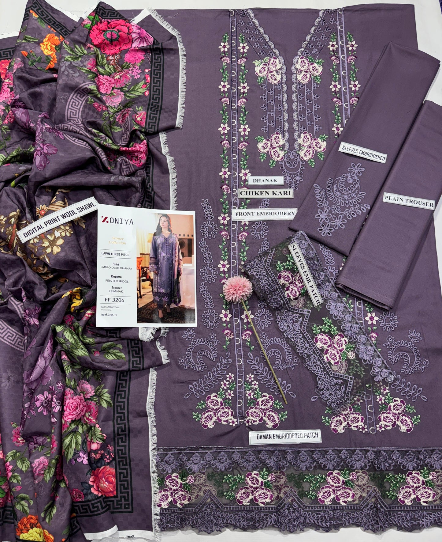 ✨ Labasée Haya – ZONIYA Premium Dhanak 3PC | Heavy Embroidery with Digital Wool Shawl ✨