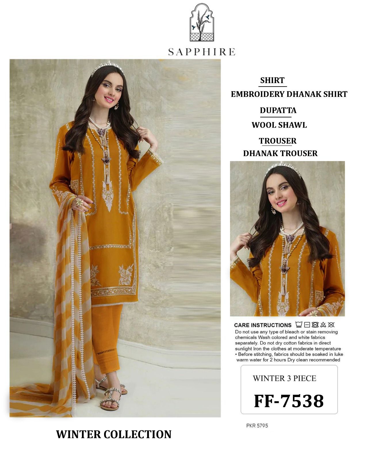 ❄️ Labasée Haya – Winter Collection | Sapphire 7538 Dhanak 3PC with Heavy Embroidery & Digital Wool Shawl ❄️