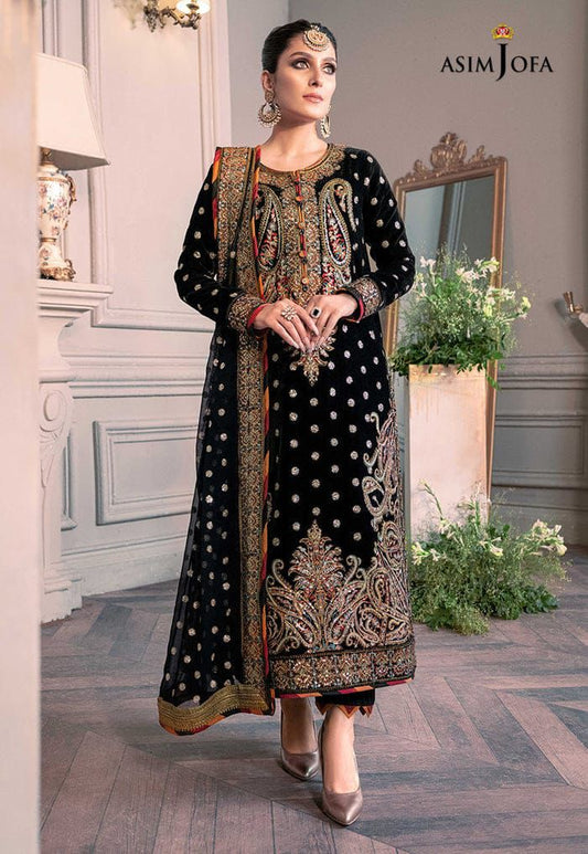 ✨ ASIM JOFA Velvet Embroidered Luxury Unstitched 3PC – Net Dupatta | Premium Collection