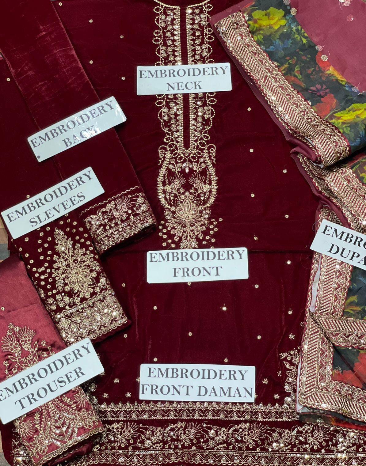 ✨ JAZMIN Velvet Embroidered Luxury Unstitched 3PC – Organza Dupatta | Premium Collection