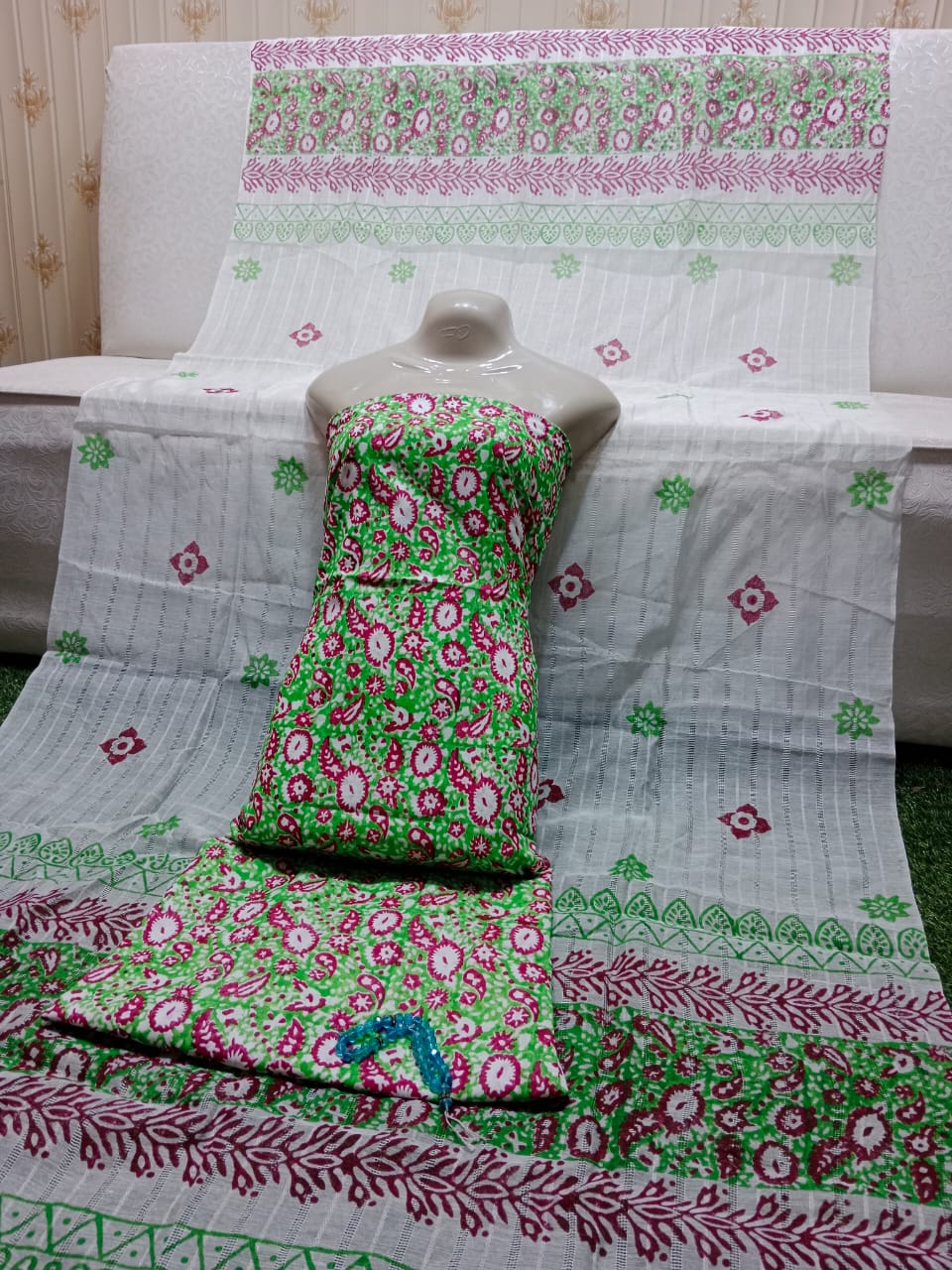 Summer Lawn Block Print 2PC Suit with Tarkashi Dupatta – Handmade Design(6 color)