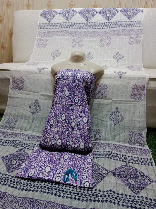 Summer Lawn Block Print 2PC Suit with Tarkashi Dupatta – Handmade Design(6 color)
