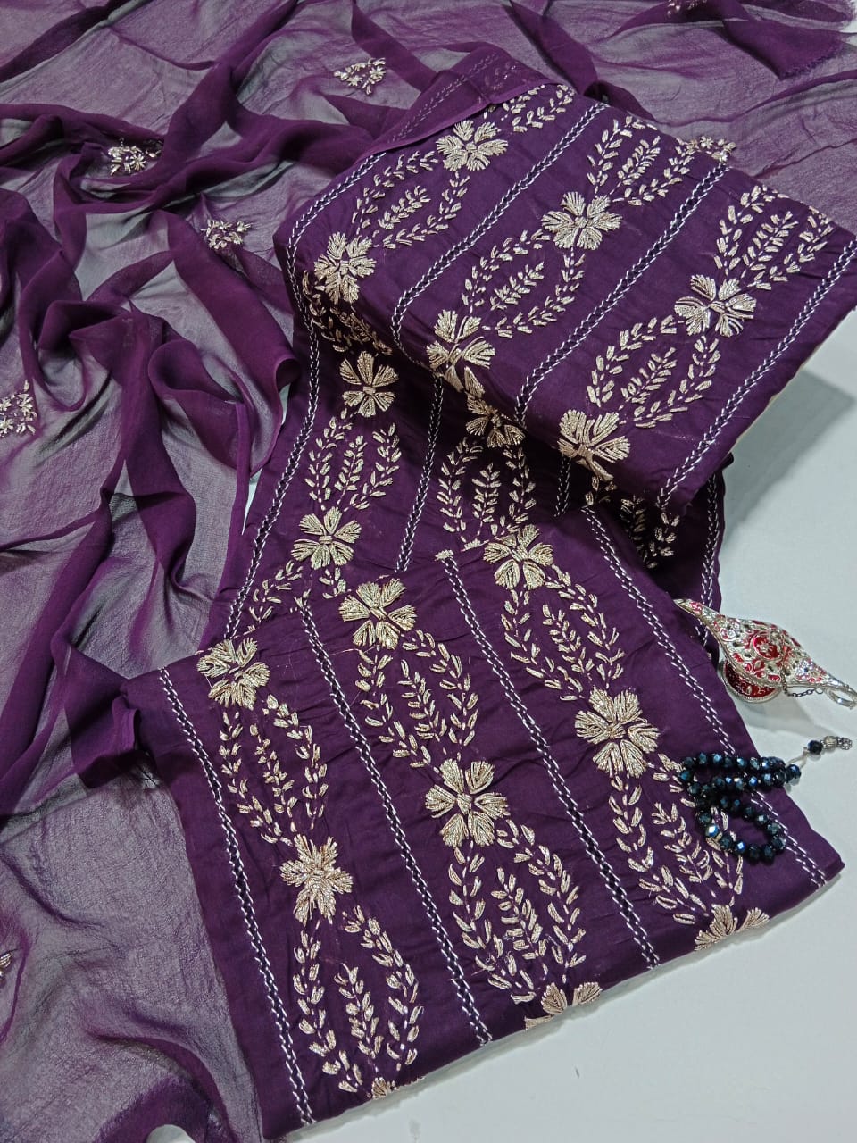 Summer Collection – Chikankari 3PC Lawn Suit with Chiffon Full Jall Dupatta (Hand Work)(18 color)
