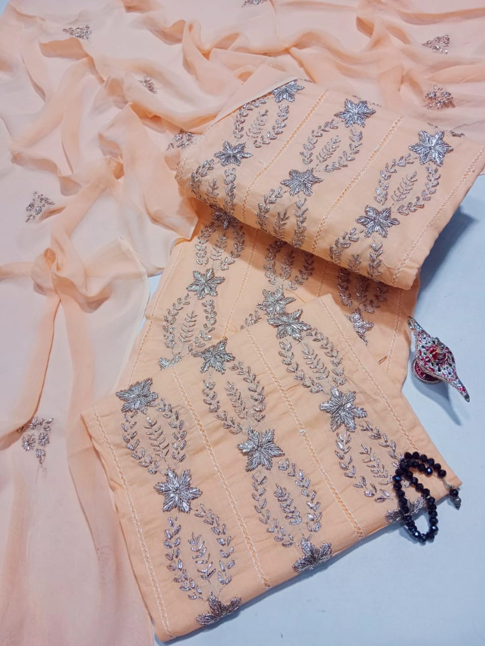 Summer Collection – Chikankari 3PC Lawn Suit with Chiffon Full Jall Dupatta (Hand Work)(18 color)